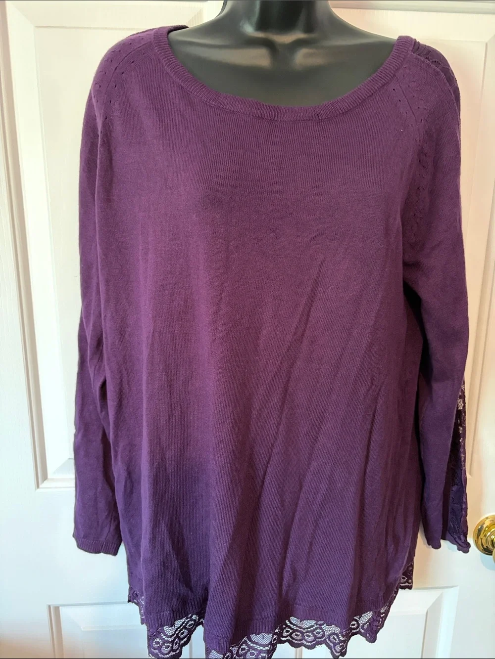Torrid Dark Purple Lace-Hem Sweater NWT with lace shoulders and back size 0X